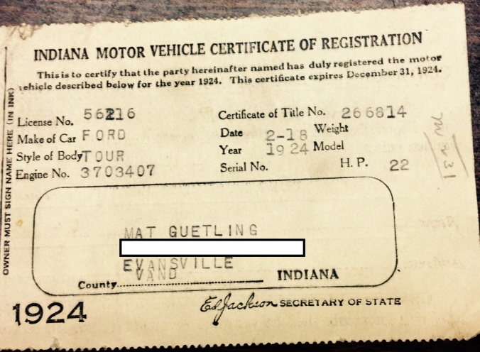 1924 Ford Vehicle Registration